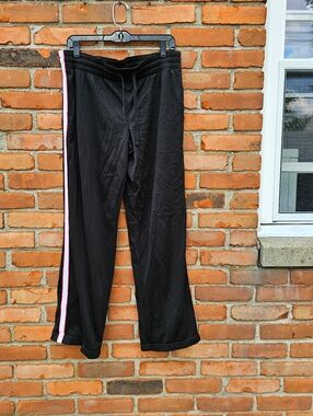 Danskin Now Black Athletic Pants Pink White Side Stripe Drawstring Lounge